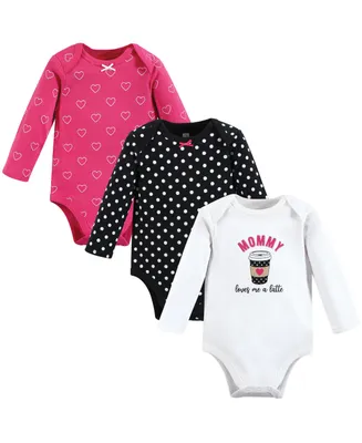 Hudson Baby Girls Cotton Long-Sleeve Bodysuits, Mommy Latte, 3-Pack