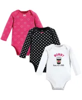 Hudson Baby Girls Cotton Long-Sleeve Bodysuits, Mommy Latte