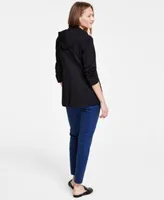 Anne Klein Womens Hooded Notch Collar Compression Jacket Scoop Neck Short Sleeve T Shirt Seamed High Rise Slit Hem Denim Jeans