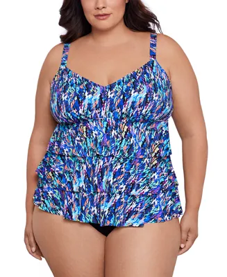 Swim Solutions Plus Printed Tiered Fauxkini One-Piece Swimsuit