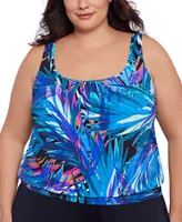 Swim Solutions Plus Printed Blouson Tankini Top, Created for Macy's