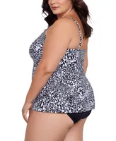 Swim Solutions Plus Size Printed Flyaway Fauxkini One Piece, Created for Macy's