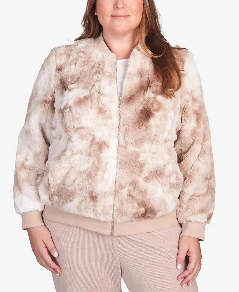 Alfred Dunner Plus St.Moritz Zip Up Space Dye Faux Fur Jacket