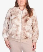 Alfred Dunner Plus St.Moritz Zip Up Space Dye Faux Fur Jacket