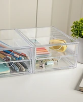 Martha Stewart Brody 2 Pack Plastic Stackable Office Desktop Organizer Boxes with 2 Drawers, 6" x 7.5"