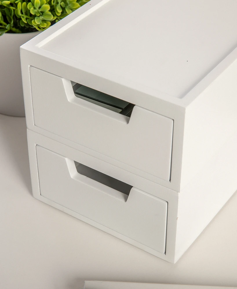 Martha Stewart Weston 2 compartments Stackable Engineered Wood Boxes with Drawers, Office Desktop Organizers