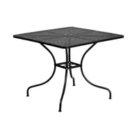 Emma+Oliver Commercial Grade 35.5" Square Colorful Metal Garden Patio Table With Umbrella Hole