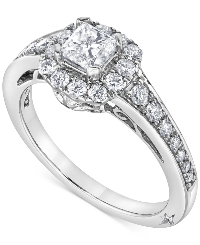 Diamond Princess-Cut Halo Engagement Ring (1 ct. t.w.) in 18k White Gold