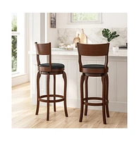 Tally 30" Classic Wooden Open Back Swivel Bar Height Pub Stool With Upholstered Padded Seat And Integrated Footrest
