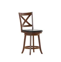 Sora Classic Wooden Crossback Swivel Counter Height Pub Stool With Upholstered Padded Seat And Integrated Footrest