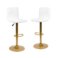 Set Of 2 Contemporary Height Adjustable Swivel Stools With Back And Pedestal Base With Footrest