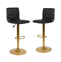 Set Of 2 Contemporary Height Adjustable Swivel Stools With Back And Pedestal Base Footrest