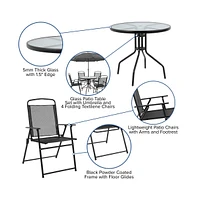 6 Piece Patio Garden Set With Table, Umbrella And 4 Folding Chairs