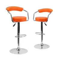 2 Pack Contemporary Vinyl Adjustable Height Barstool With Arms And Chrome Base