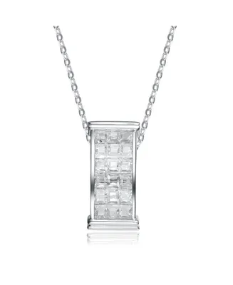 Sterling Silver White Gold Plated Cubic Zirconia Rectangular Frame Pendant