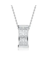 Sterling Silver White Gold Plated Cubic Zirconia Rectangular Frame Pendant