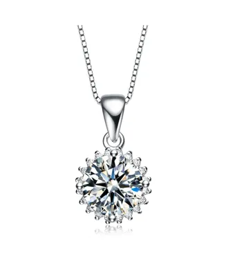 Sterling Silver in White Gold Plated Clear Cubic Zirconia Stud Necklace