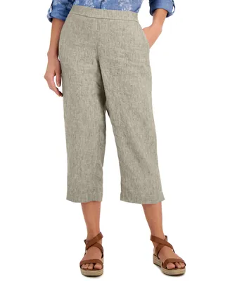 Charter Club Petite 100% Linen Pull-On Cropped Pants, Created for Macy's