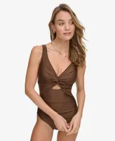 Dkny Women's Shirred Keyhole Detail One-Piece Swimsuit