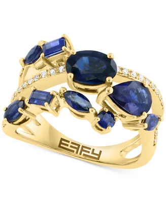 Effy Sapphire (2-5/8 ct. t.w.) & Diamond (1/10 ct. t.w.) Openwork Cluster Ring in 14k Gold