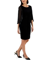 Connected Petite Chiffon Cape-Sleeve Sheath Dress