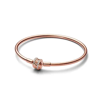 Pandora Moments Cubic Zirconia 14K Rose Gold-Plated Sparkling Shooting Star Clasp Bangle Bracelet