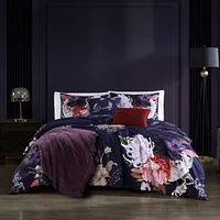 Bebejan Deep Purple Garden Bedding 200 Thread Count 100% Cotton Sateen 5 Piece Queen Size Reversible Comforter Set