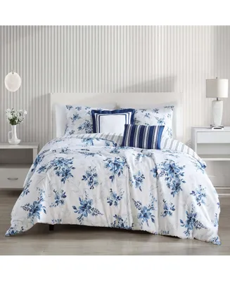 Bebejan Blue Art Bedding 100% Cotton 5-Piece Queen Size Reversible Comforter Set