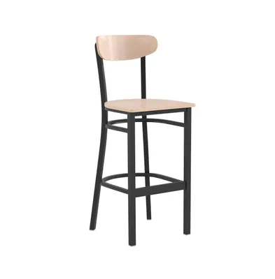 Yara Industrial Barstool With Rolled Steel Frame And Solid Wood Seat