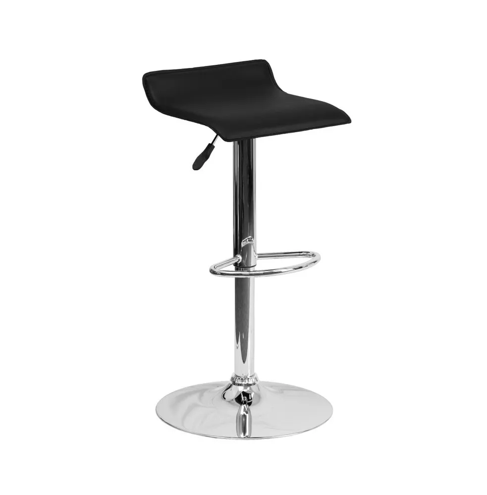 Solid Wave Seat Vinyl Adjustable Height Barstool With Chrome Base