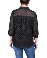 Ny Collection Petite 3/4 Sleeve Foiled Jacquard Chiffon Blouse