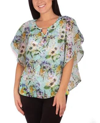 Ny Collection Petite Poncho Top with Keyhole Neckline