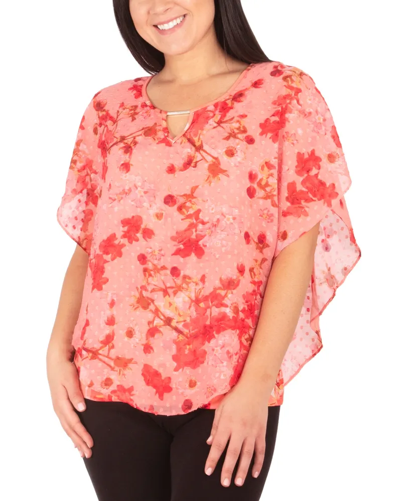 Ny Collection Petite Poncho Top with Keyhole Neckline