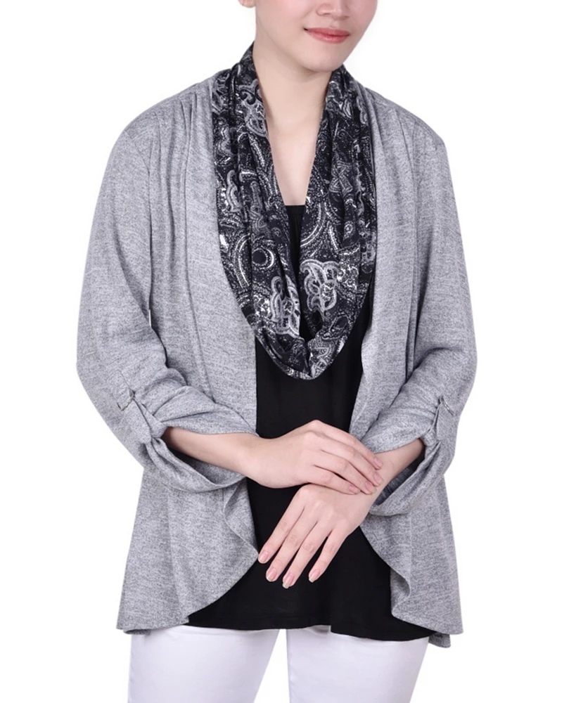 Ny Collection Petite Knit 3-Fer with Detachable Scarf Top