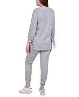 Ny Collection Petite Drawstring Sleeve Top and Jogger Set, 2 Piece