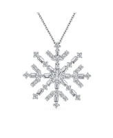 Bling Jewelry Holiday Party Cubic Zirconia Branch Solitaire Cz Accent Christmas Frozen Winter Large Sparkling Snowflake Necklace Pendant Sterling Silv