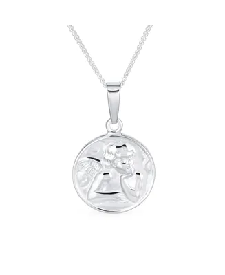 Religious Round Disc Medal Guardian Sistine Angel Cherub Pendant Necklace For Women For Teen .925 Sterling Silver