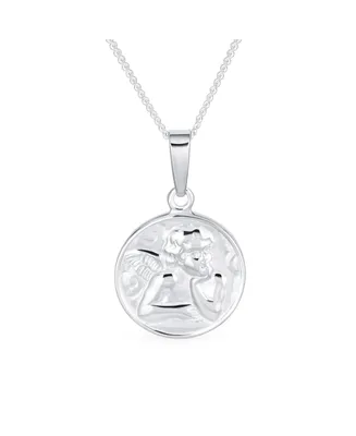 Bling Jewelry Religious Round Disc Medal Guardian Sistine Angel Cherub Pendant Necklace For Women For Sterling Silver