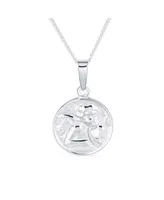 Religious Round Disc Medal Guardian Sistine Angel Cherub Pendant Necklace For Women For Teen .925 Sterling Silver