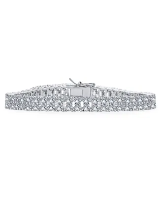 Bling Jewelry Jewelry Two Row Fashion Statement Cz Cubic Zirconia Wide Tennis Bracelet For Women Rhodium Plated Brass Inches