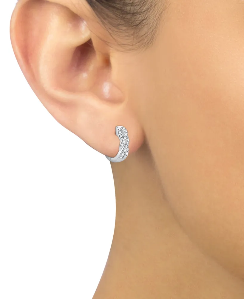 Diamond Twist Huggie Hoop Earrings (1/10 ct. t.w.) in 10k White Gold