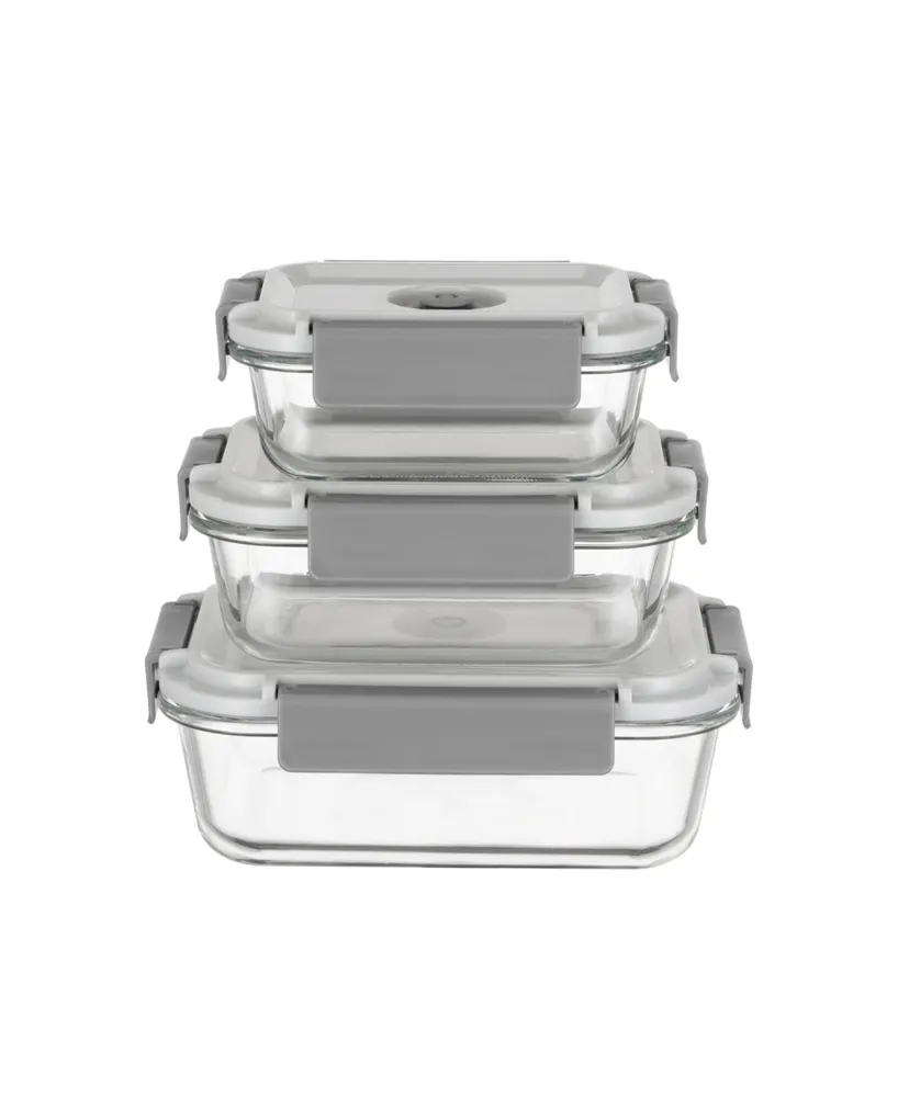 Genicook 8pc Square Borosilicate Glass Container with Vented Lid Set, Microwavable, Dark Grey