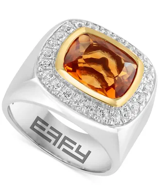 Effy Men's Madeira Citrine (6 ct. t.w.) & White Topaz (3/4 ct. t.w.) Ring in Sterling Silver & 18K Gold-Plate