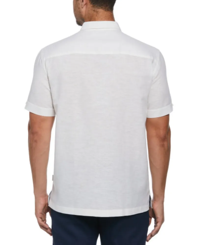 Cubavera Men's Short Sleeve Button Front Linen Blend Yarn-Dyed Panel Shirt