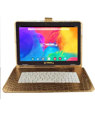 Linsay New 10.1" Tablet Octa-Core 128GB Powerful Bundle Luxury with Gold Keyboard Newest Android 13