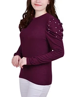 Ny Collection Petite Puff Sleeve Knit Top