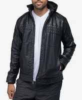 X-Ray Men's Grainy Polyurethane Leather Hooded Jacket with Faux Shearling Lining