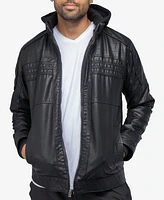 X-Ray Men's Grainy Polyurethane Leather Hooded Jacket with Faux Shearling Lining