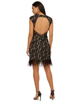 Adrianna by Papell Women's Feather-Trim Sheath Lace Dress