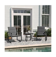 Brevyn 3 Piece Outdoor Bistro Set With Flex Comfort Rocking Chairs And Steel Framed Glass Top Table